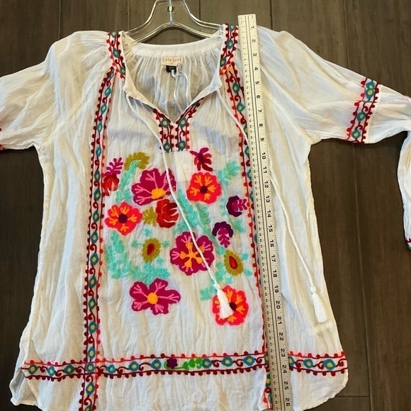 Lula Soul White Multicolored Embroidered Long Sleeve Tunic Top Size Small - Picture 5 of 6